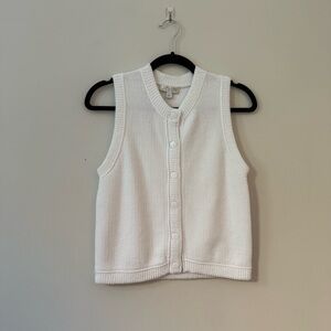 J. Crew white cropped knit sweater shell vest button front coastal preppy fall S